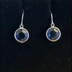 NWT Handcrafted Silver-Tone Earrings with Blue Faceted Stone